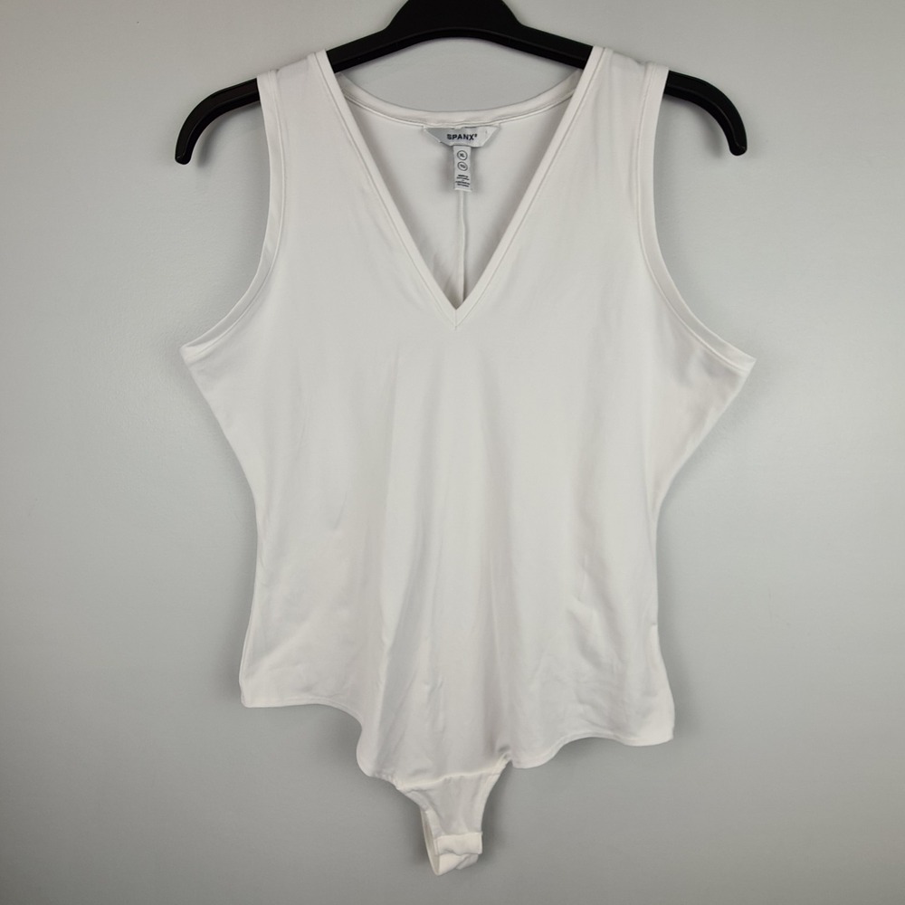 Spanx Suit Yourself V-Neck Tank Bodysuit Women's Size XL White Thong Stretch